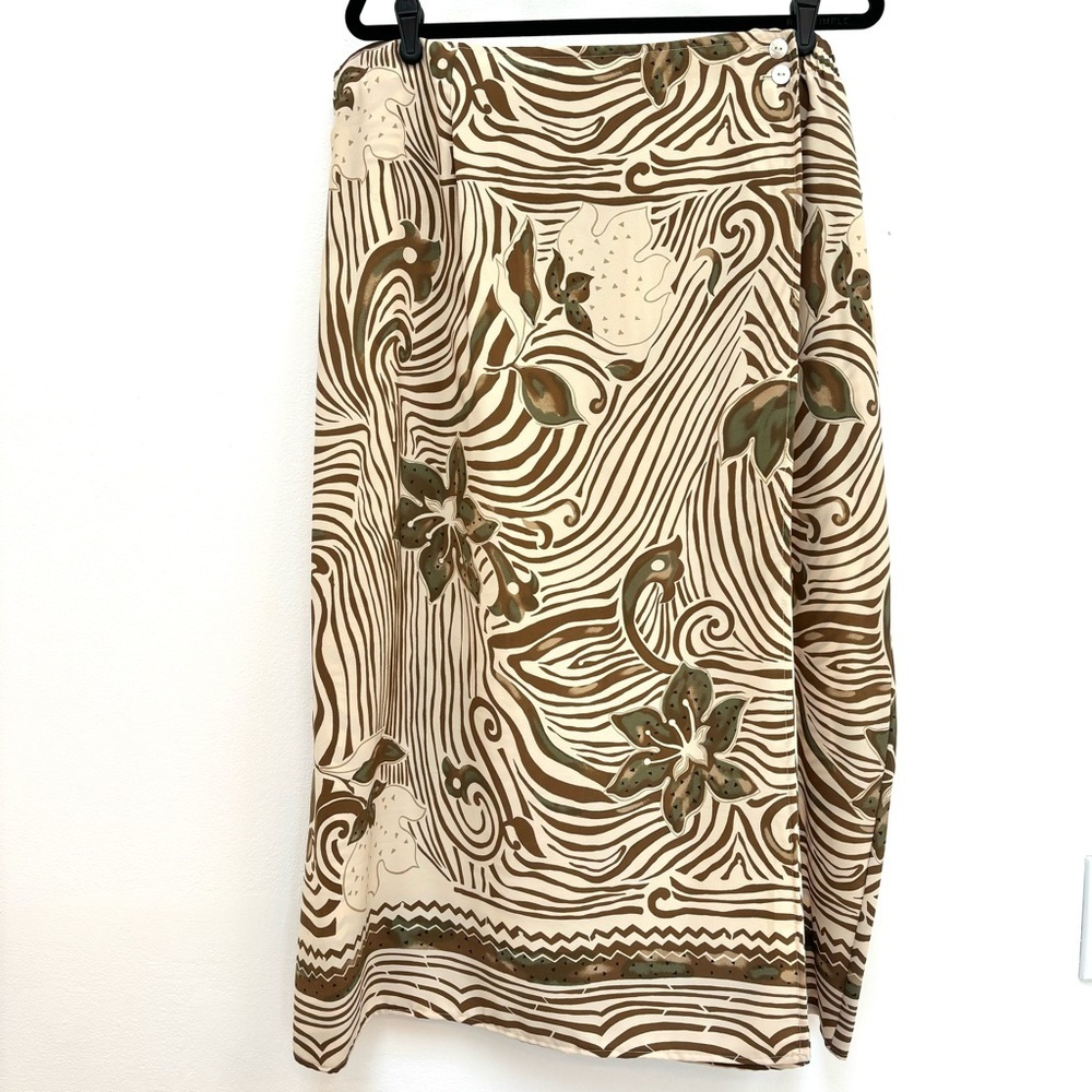 Bice by Sag Harbor Earth Tone Floral Midi Elastic Waist Wrap Skirt 24W NEW